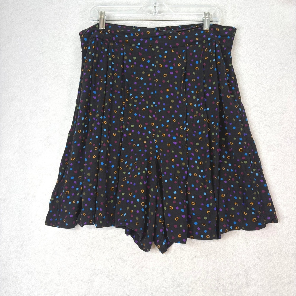 Womens Black Multi Dot Pleated High Waist Culotte Shorts Sz XL Vintage 90s Retro